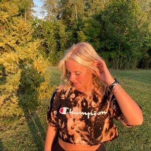 Champion cropped custom tie dye tshirt